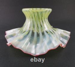 VASELINE Opalescent STRIPE Ruffled Rim CRANBERRY edge Antique art glass VASE