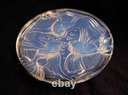 VERLYS, FRENCH ART DECO OPALESCENT GLASS BOTTLE COASTER, FISH, SIGNED, 1930s YEARS