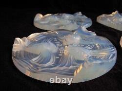 VERLYS, FRENCH ART DECO OPALESCENT GLASS BOTTLE COASTER, FISH, SIGNED, 1930s YEARS