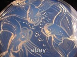 VERLYS, FRENCH ART DECO OPALESCENT GLASS BOTTLE COASTER, FISH, SIGNED, 1930s YEARS