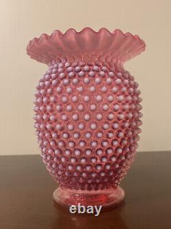 VHTF Fenton Cranberry Opalescent Hobnail 7.5 Cupped Vase Pie Crust Rim Unmarked