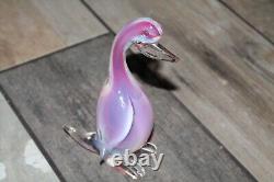 VINTAGE ARCHIMEDE SEGUSO Alabastro Pink Opalescent Art Glass Duck 6.5 INCH