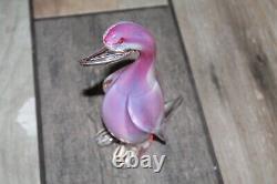 VINTAGE ARCHIMEDE SEGUSO Alabastro Pink Opalescent Art Glass Duck 6.5 INCH