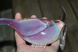 VINTAGE ARCHIMEDE SEGUSO Alabastro Pink Opalescent Art Glass Duck 6.5 INCH