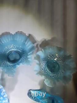 VINTAGE FENTON ART GLASS BLUE OPALESCENT HOBNAIL 4 Piece Set