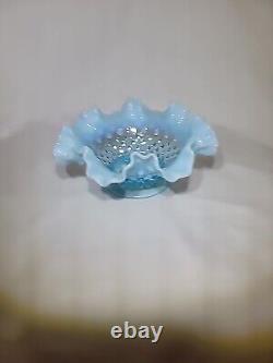 VINTAGE FENTON ART GLASS BLUE OPALESCENT HOBNAIL 4 Piece Set