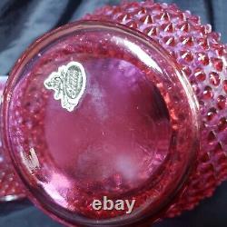 VINTAGE FENTON HOBNAIL CRANBERRY OPALESCENT PITCHER with 8 BARREL TUMBLERS SET