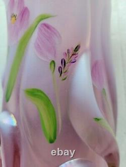 VINTAGE FENTON OPALESCENT PINK ROSEMILK GLASS VASE HAND PAINTED by B. STANLEY