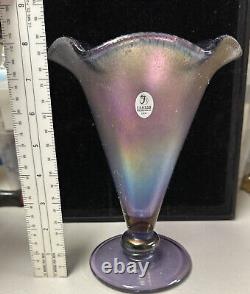 VINTAGE FENTON STRETCH GLASS VASE Purple OPALESCENTORIGINAL LABEL8