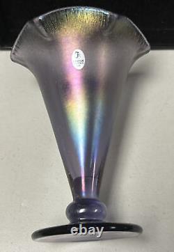 VINTAGE FENTON STRETCH GLASS VASE Purple OPALESCENTORIGINAL LABEL8