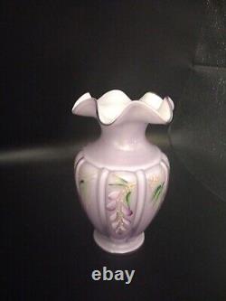 VINTAGE FENTON WISTERIA LAVENDER OVERLAY VASE Signed By Artist, Hand Painted