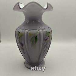 VINTAGE FENTON WISTERIA LAVENDER OVERLAY VASE Signed By Artist, Hand Painted