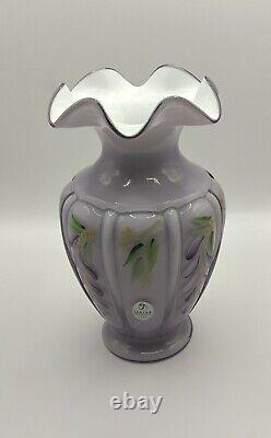 VINTAGE FENTON WISTERIA LAVENDER OVERLAY VASE Signed By Artist, Hand Painted