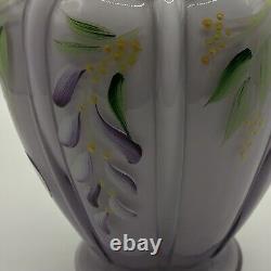 VINTAGE FENTON WISTERIA LAVENDER OVERLAY VASE Signed By Artist, Hand Painted