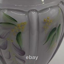 VINTAGE FENTON WISTERIA LAVENDER OVERLAY VASE Signed By Artist, Hand Painted