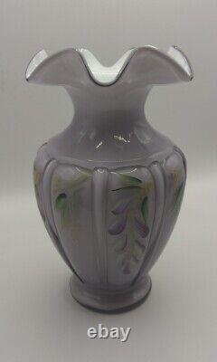 VINTAGE FENTON WISTERIA LAVENDER OVERLAY VASE Signed By Artist, Hand Painted