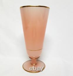 VINTAGE MURANO CENEDESE PINK OPALINE GILT TRIM 8 ART GLASS GOBLET VASE WithLABEL