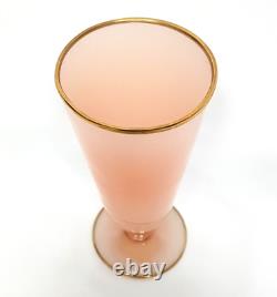 VINTAGE MURANO CENEDESE PINK OPALINE GILT TRIM 8 ART GLASS GOBLET VASE WithLABEL