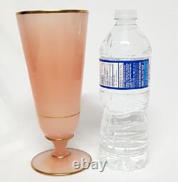 VINTAGE MURANO CENEDESE PINK OPALINE GILT TRIM 8 ART GLASS GOBLET VASE WithLABEL