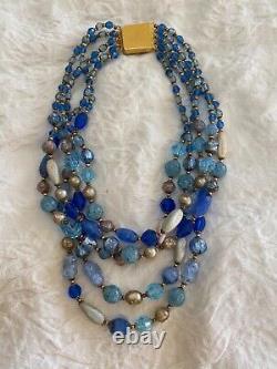 VIntage 1960s 5 strand Blue Aventurine Opaline Crystal Murano Art Glass Necklace