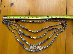 VIntage 1960s 5 strand Blue Aventurine Opaline Crystal Murano Art Glass Necklace