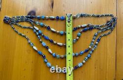 VIntage 1960s 5 strand Blue Aventurine Opaline Crystal Murano Art Glass Necklace