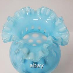 VTG Fenton Glass Light Blue Opalescent Coin Dot Tall Ruffled Vase Aqua Spot 9x5