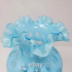 VTG Fenton Glass Light Blue Opalescent Coin Dot Tall Ruffled Vase Aqua Spot 9x5