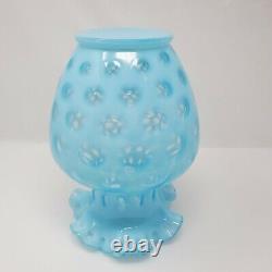 VTG Fenton Glass Light Blue Opalescent Coin Dot Tall Ruffled Vase Aqua Spot 9x5