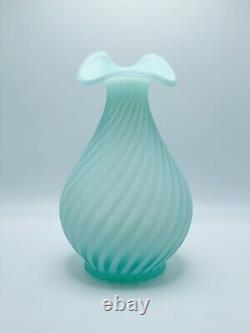 VTG Fenton Opalescent Spiral Optic Satin Green Vase Second