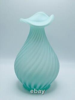 VTG Fenton Opalescent Spiral Optic Satin Green Vase Second