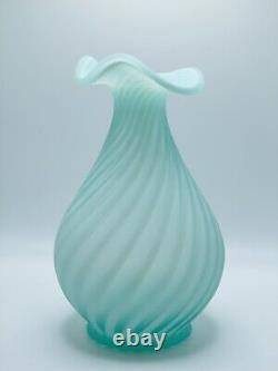 VTG Fenton Opalescent Spiral Optic Satin Green Vase Second