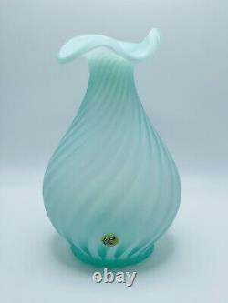 VTG Fenton Opalescent Spiral Optic Satin Green Vase Second