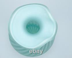 VTG Fenton Opalescent Spiral Optic Satin Green Vase Second