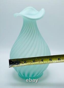 VTG Fenton Opalescent Spiral Optic Satin Green Vase Second