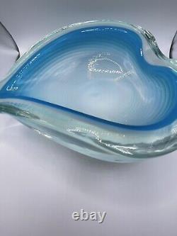 VTG Murano Fratelli Toso Blue White Opalescent Optic Swirl Art Glass Vessel Bowl
