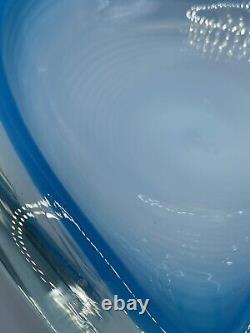 VTG Murano Fratelli Toso Blue White Opalescent Optic Swirl Art Glass Vessel Bowl