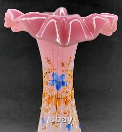 Vase Art Glass Bud Pink Ruffle Gold Flower Victorian Opalescent Antique