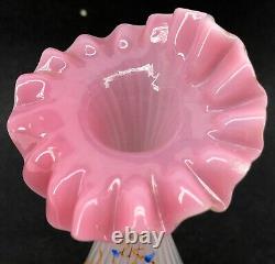 Vase Art Glass Bud Pink Ruffle Gold Flower Victorian Opalescent Antique