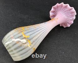 Vase Art Glass Bud Pink Ruffle Gold Flower Victorian Opalescent Antique