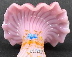 Vase Art Glass Bud Pink Ruffle Gold Flower Victorian Opalescent Antique