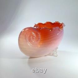 Victorian Empoli Murano Rare Pink Opalescent Glass Shell Vase Bowl Art Piece