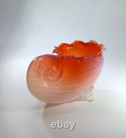 Victorian Empoli Murano Rare Pink Opalescent Glass Shell Vase Bowl Art Piece