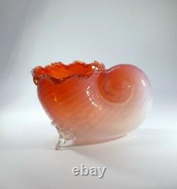 Victorian Empoli Murano Rare Pink Opalescent Glass Shell Vase Bowl Art Piece