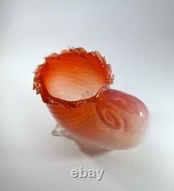 Victorian Empoli Murano Rare Pink Opalescent Glass Shell Vase Bowl Art Piece