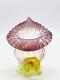 Victorian Glass Vase Jack In The Pulpit Opalescent Stripe Uranium Applied Floral