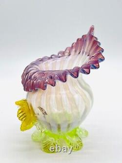 Victorian Glass Vase Jack In The Pulpit Opalescent Stripe Uranium Applied Floral