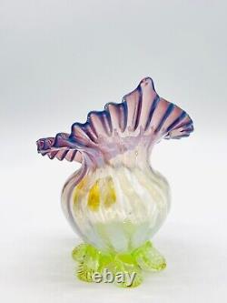 Victorian Glass Vase Jack In The Pulpit Opalescent Stripe Uranium Applied Floral
