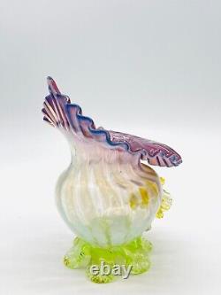 Victorian Glass Vase Jack In The Pulpit Opalescent Stripe Uranium Applied Floral