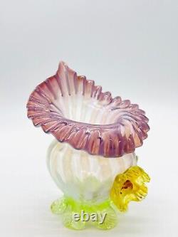 Victorian Glass Vase Jack In The Pulpit Opalescent Stripe Uranium Applied Floral